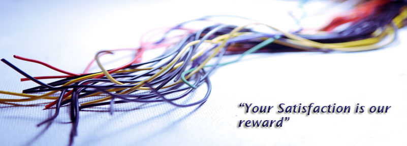 Image of wires with the phrase 'your satisfaction is our reward'